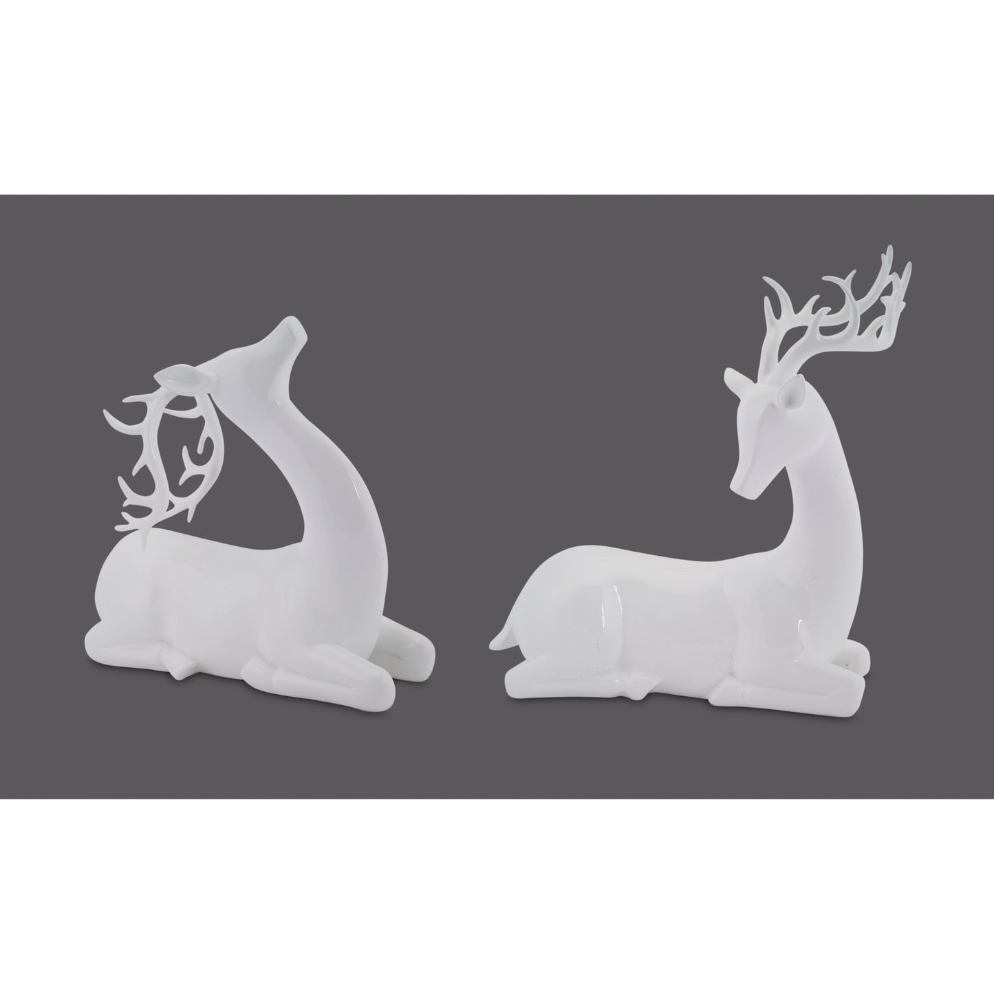 Modern White Stone Laying Deer Figurine (Set of 2)