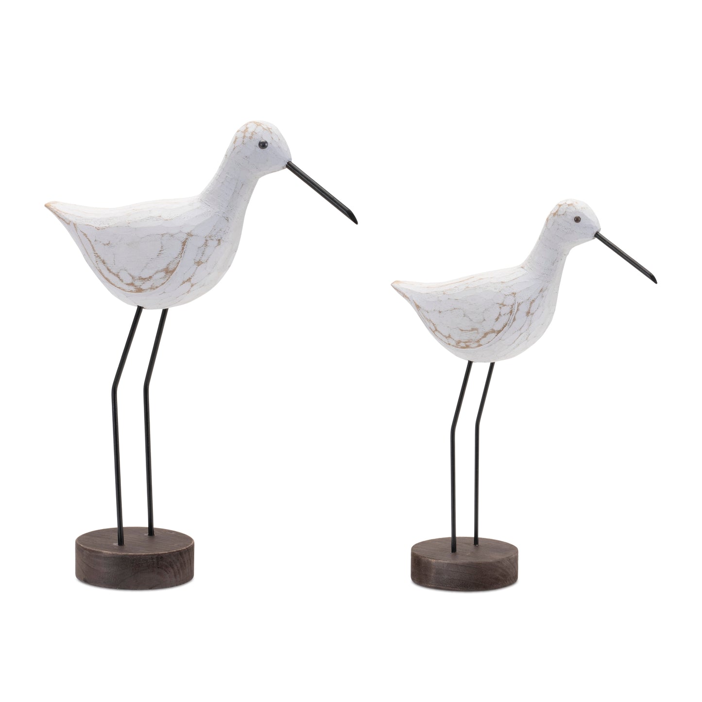 Carved Wood Sea Bird with Metal Stand (Set of 2)
