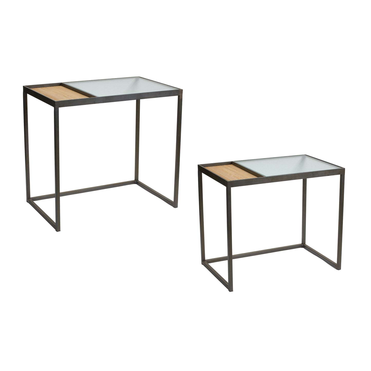 Side Table (Set of 2) 21.75" x 13.75"W x 18.75"H, 23.5" x 22"W x 15"H Iron/Bamboo/Glass