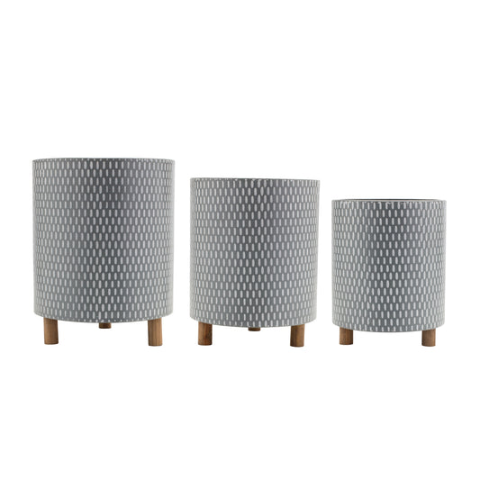 Container (Set of 3) 9.5"D x 11.75"H, 10.5"D x 13.5"H, 12"D x 15"H Iron/Wood