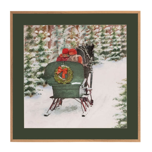 Framed Horse Sleigh Ride Print 23.5"SQ