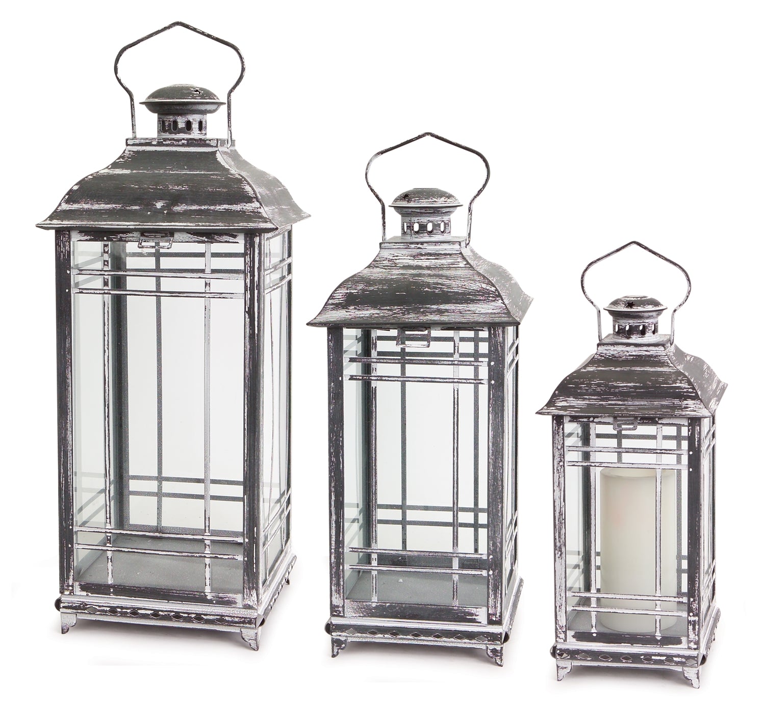 Lantern (Set of 3) 14"H, 17"H, 20"H Metal/Glass
