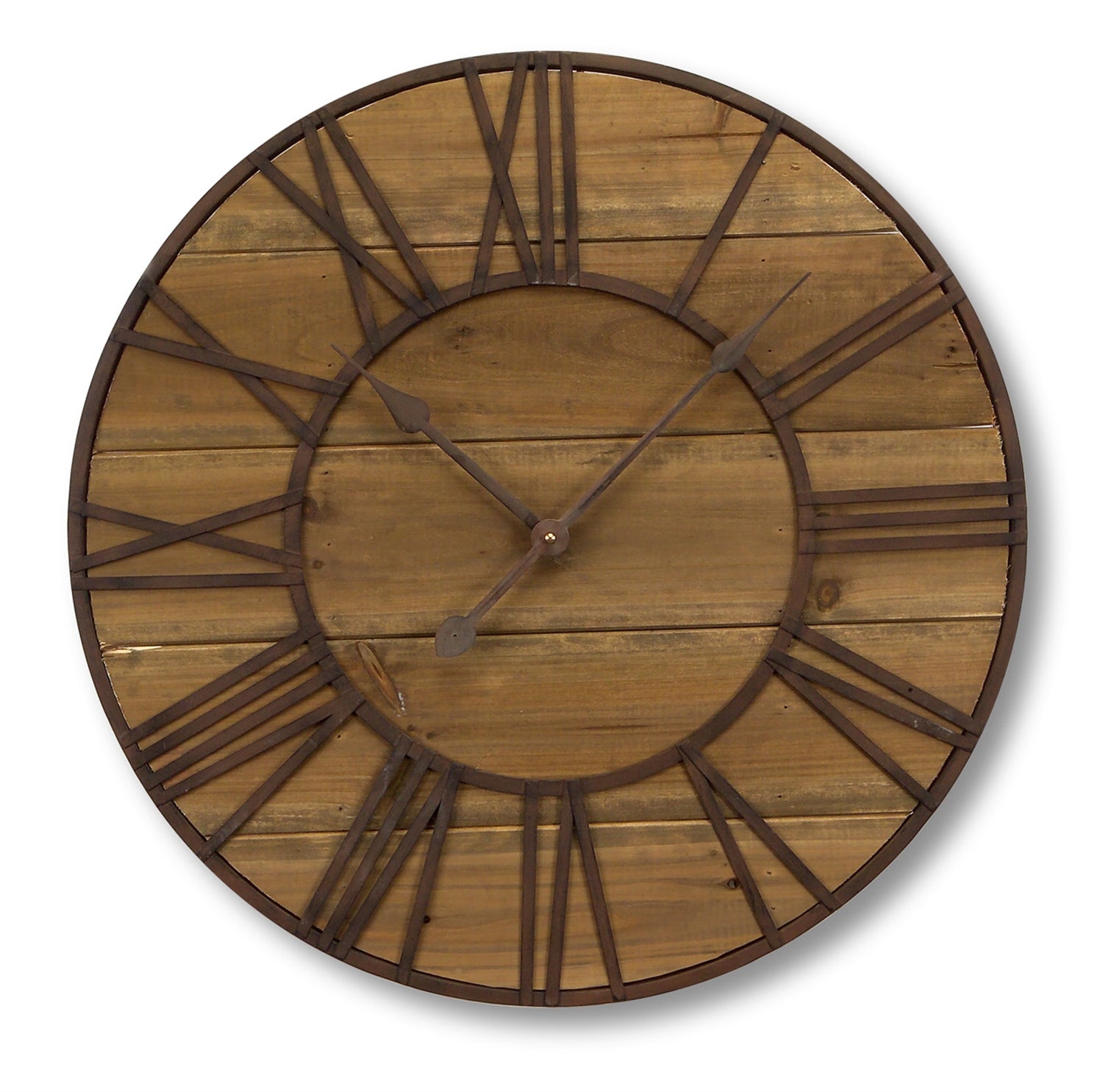 Round Roman Numeral Wall Clock 23.5"D Wood/Metal  (1 AA Batteries, Not Included)