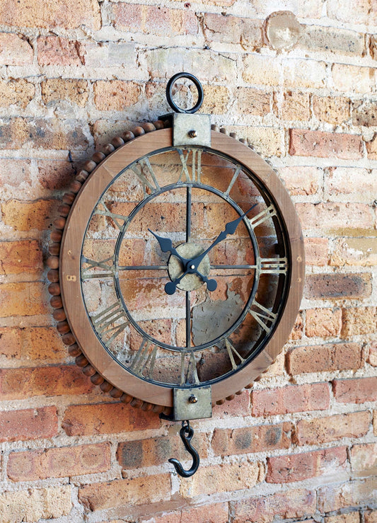 Open Wall Clock w/Hook 21.75"Lx30"H Wood/Metal