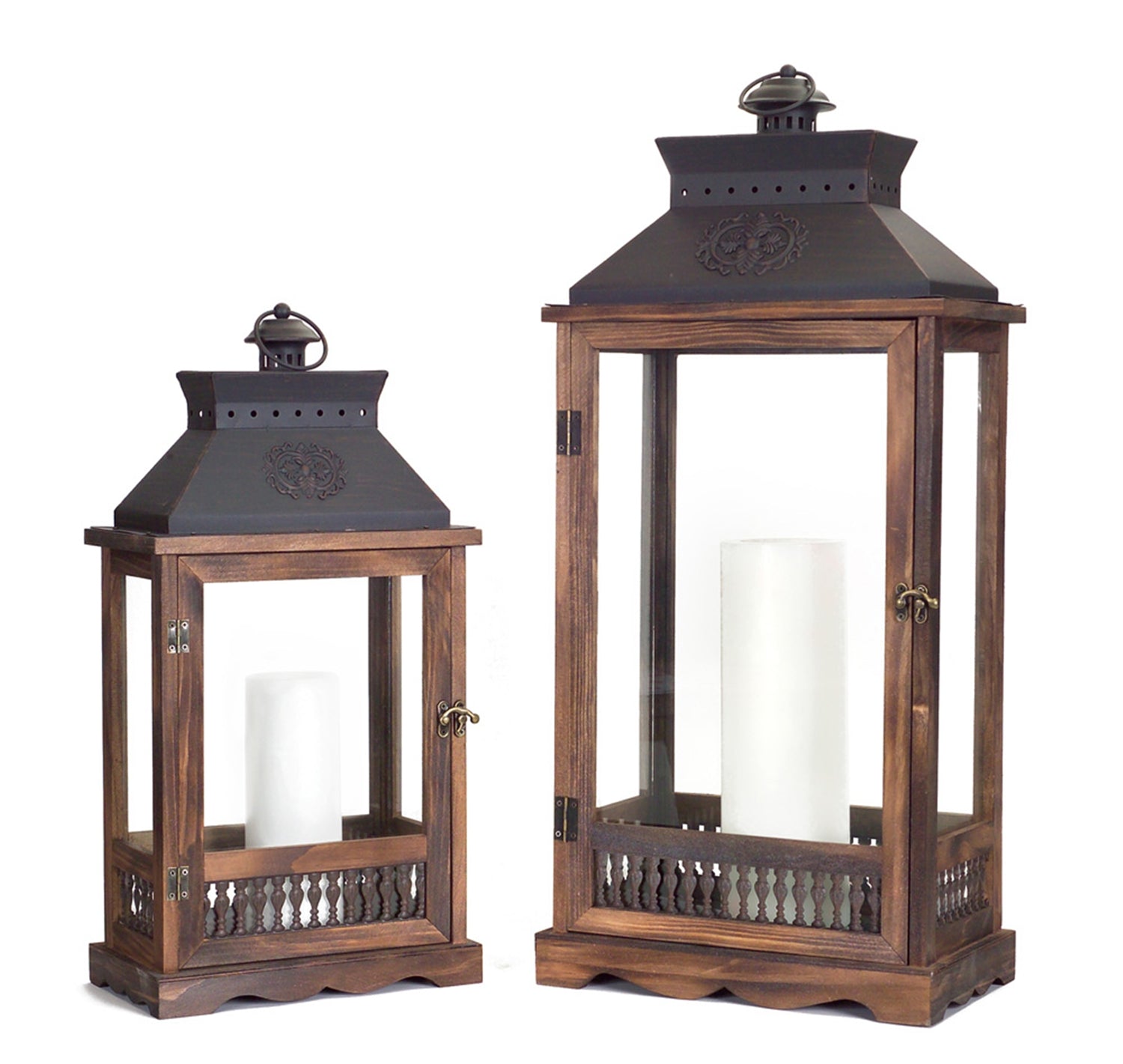 Lanterns (Set of 2) 21"H, 27.5"H Wood/Metal/Glass