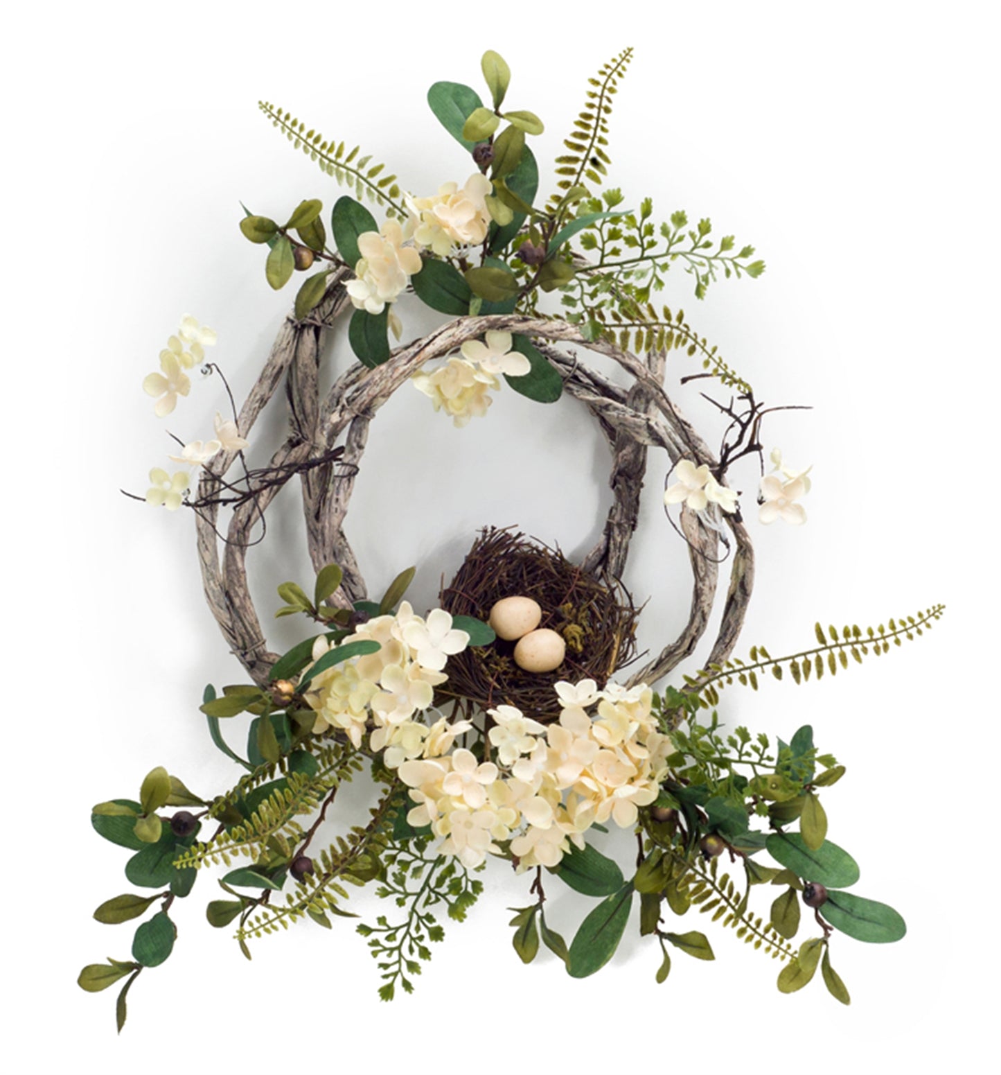 Hydrangea/Bird Nest Wreath (Set of 4) 20"D Polyester/Plastic