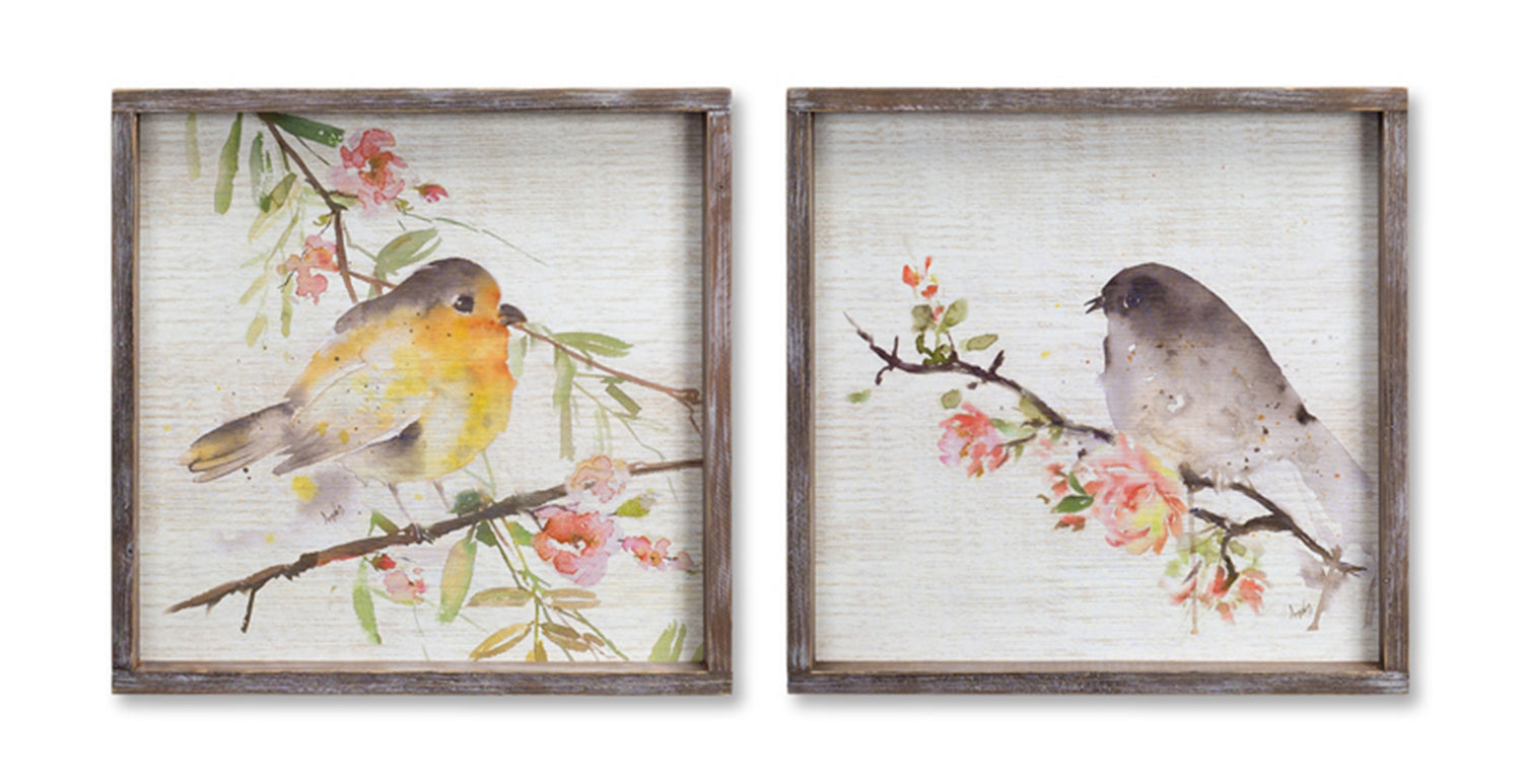 Bird/Framed Plaque (Set of 2) 16.5" Wood