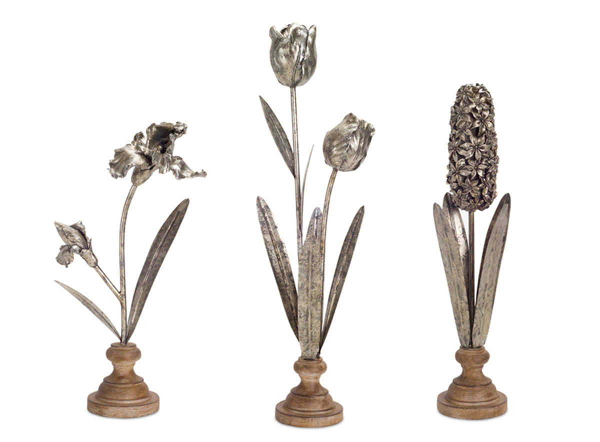 Floral Decor (Set of 3) 15.5"H, 18"H, 22.5"H Resin/Metal