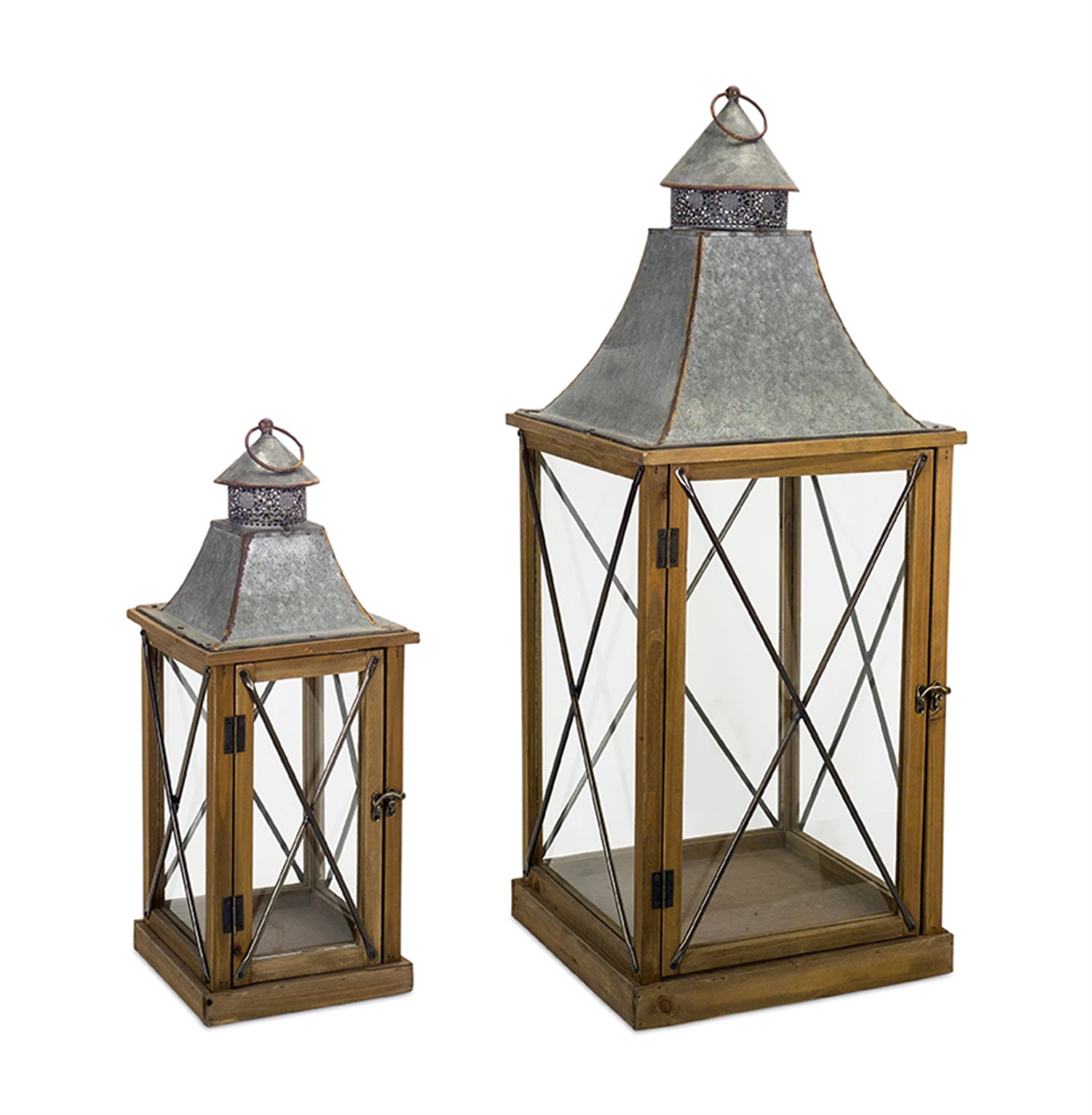 Lantern (Set of 2) 22"H, 33.5"H Wood/Metal