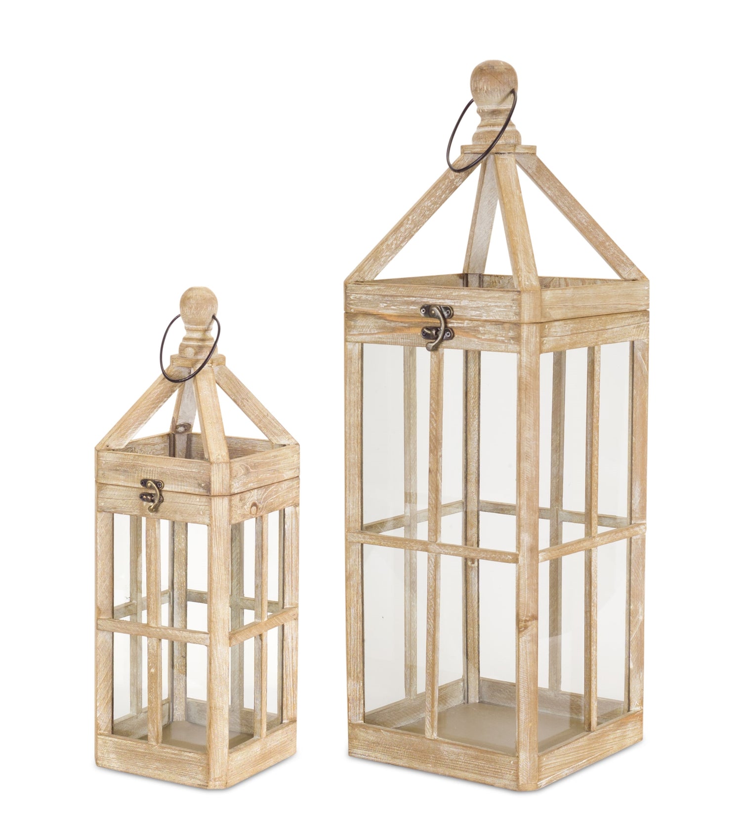 Lantern (Set of 2) 19"H, 27"H Wood/Glass