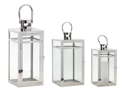 Lantern (Set of 3) 11.75"H, 16"H, 20.5"H Stainless Steel/Glass
