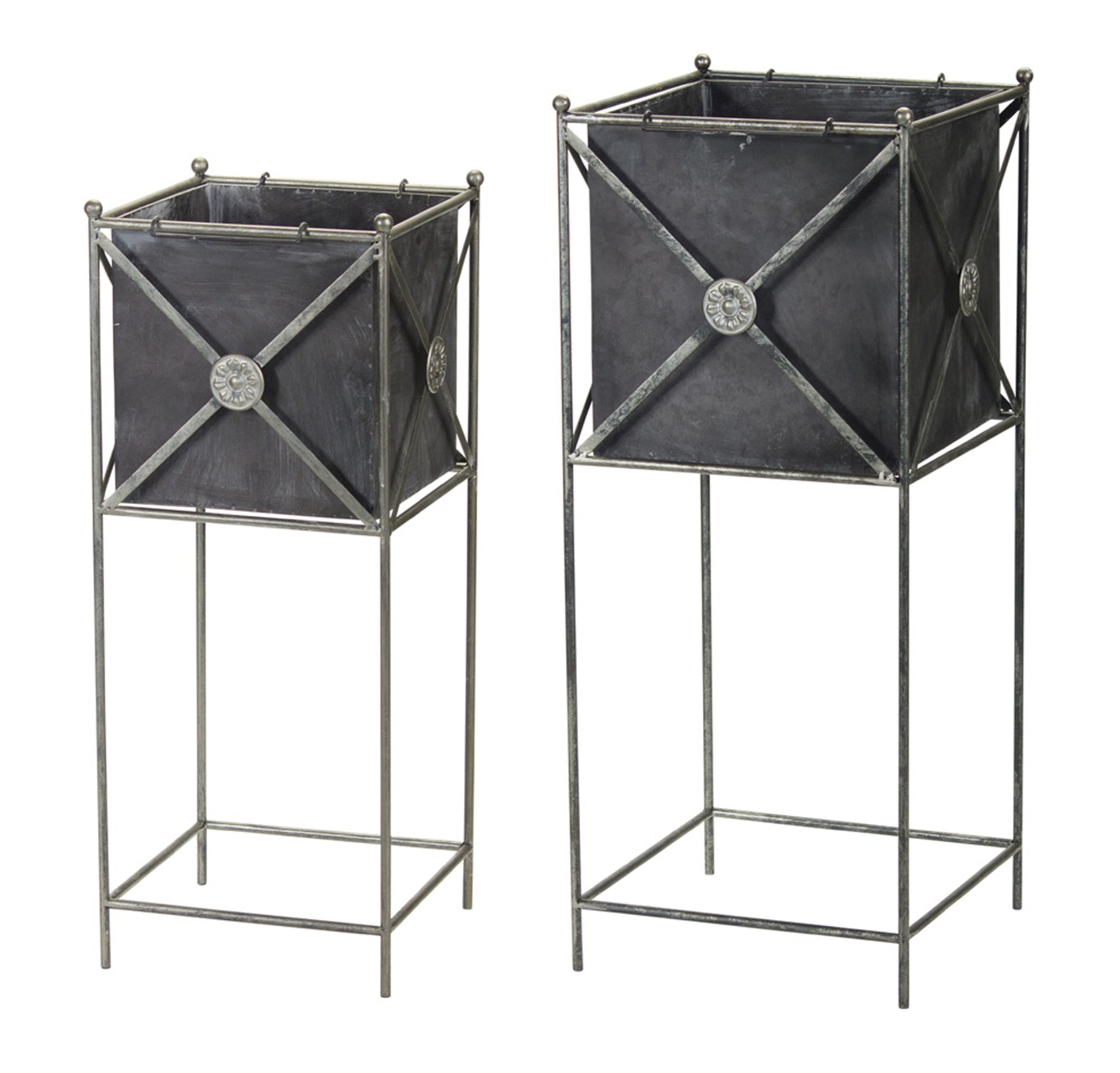 Planter (Set of 2) 11" x 28"H, 13" x 32"H Metal