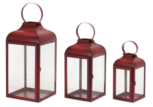 Lantern (Set of 3) 10"H, 12.75"H, 16"H Iron/Glass