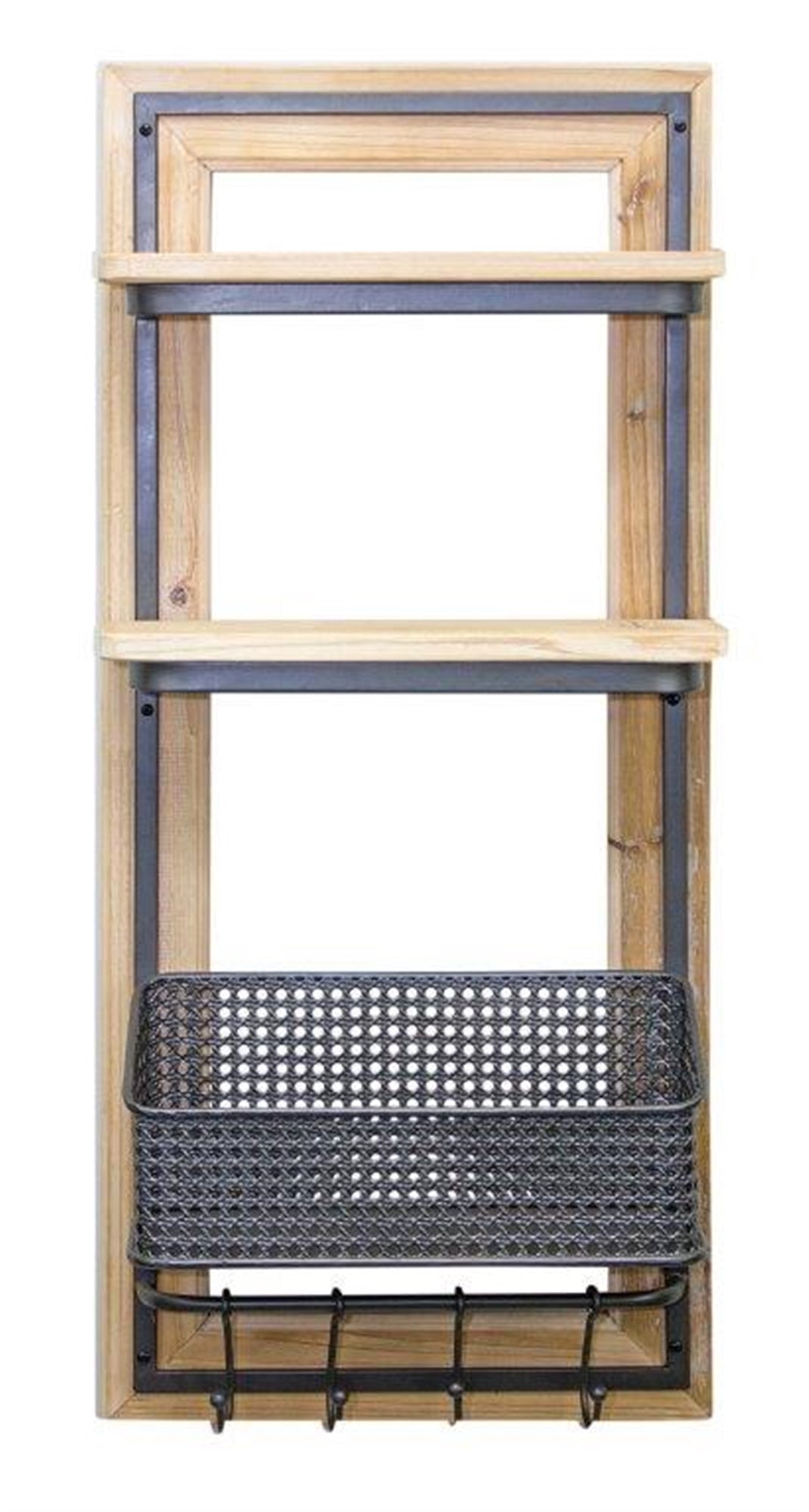 Wall Shelf with Basket 16.75"L x 35.75"H Wood/Metal