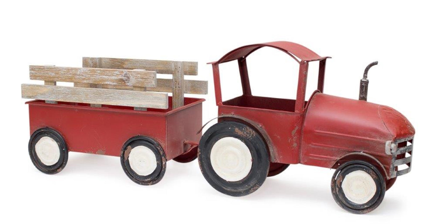 Tractor with Wagon 27.5"L x 10.25"H Iron/Wood