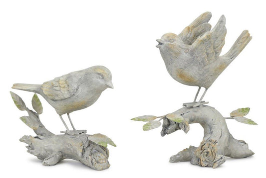 Bird on Branch (Set of 2) 6.5"L x 4.75"H, 6.75"L x 7"H Resin/Metal