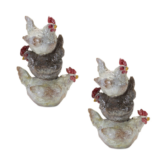Chicken Stack (Set of 2) 9"H Resin