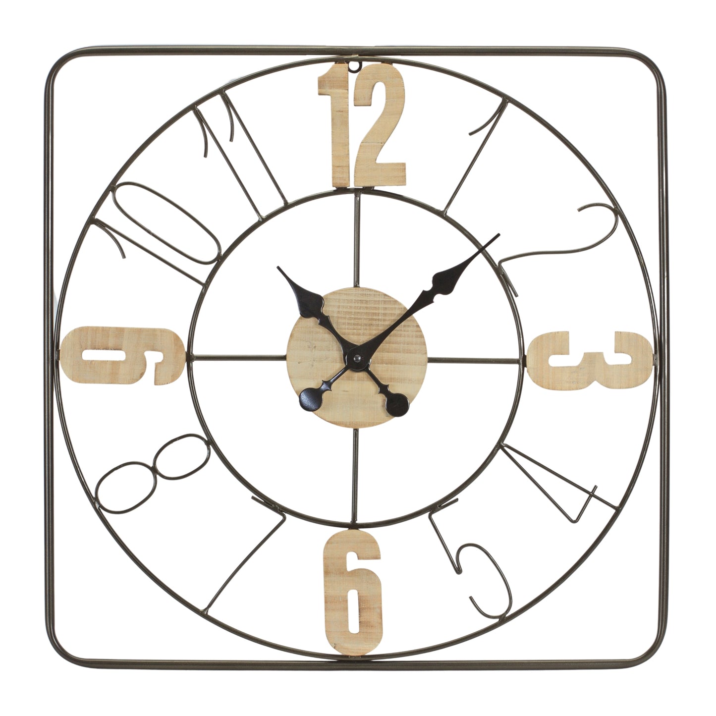 Wall Clock 23.5"D Iron/Wood 1 AA Battery, Not Included