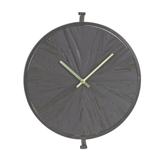 Wall Clock 16.25"D Wood/Iron 1 AA Battery, Not Included