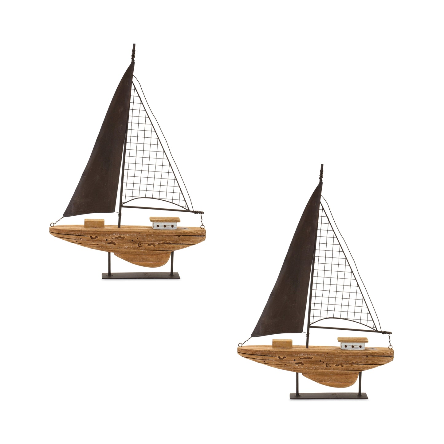 Sailboat (Set of 2) 11.5"L x 18"H Wood/Iron