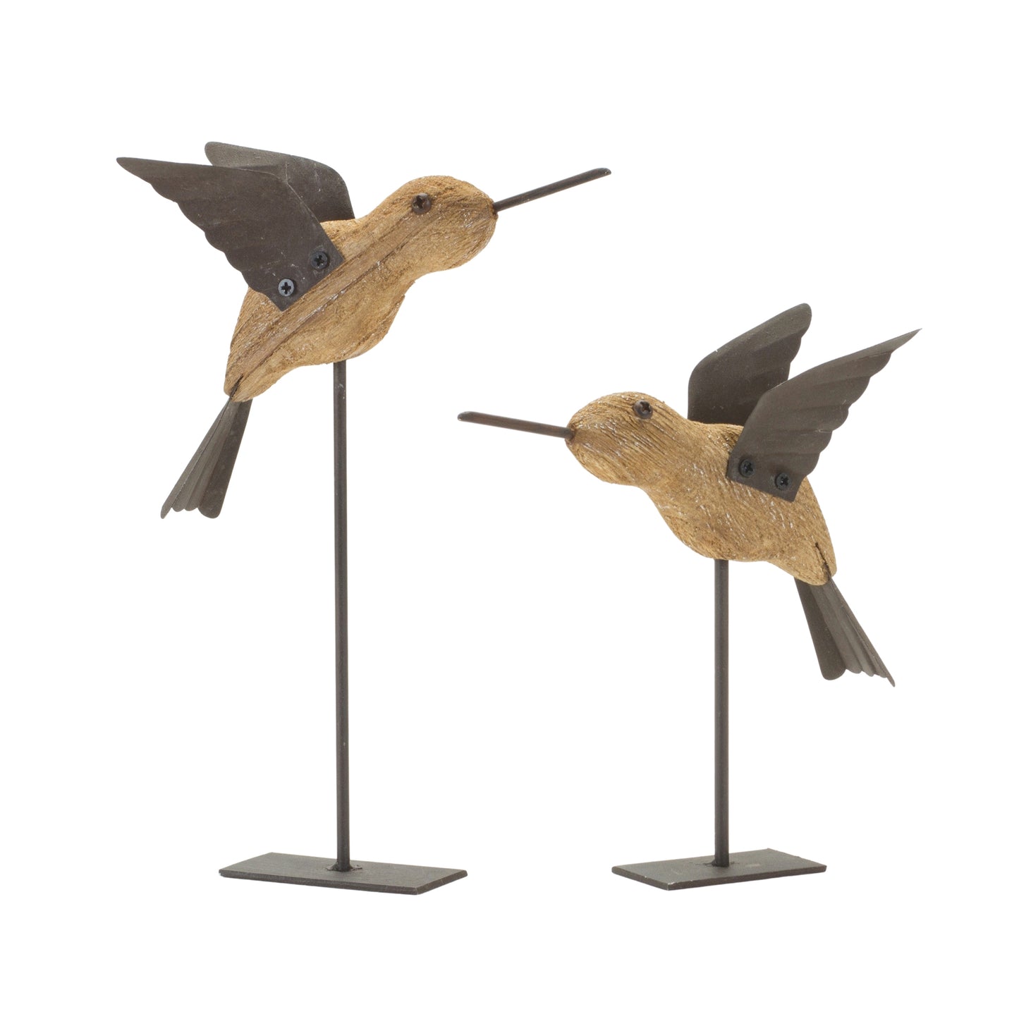 Bird on Stake (Set of 2) 5"L x 6.25"H, 5"L x 8"H Wood/Iron