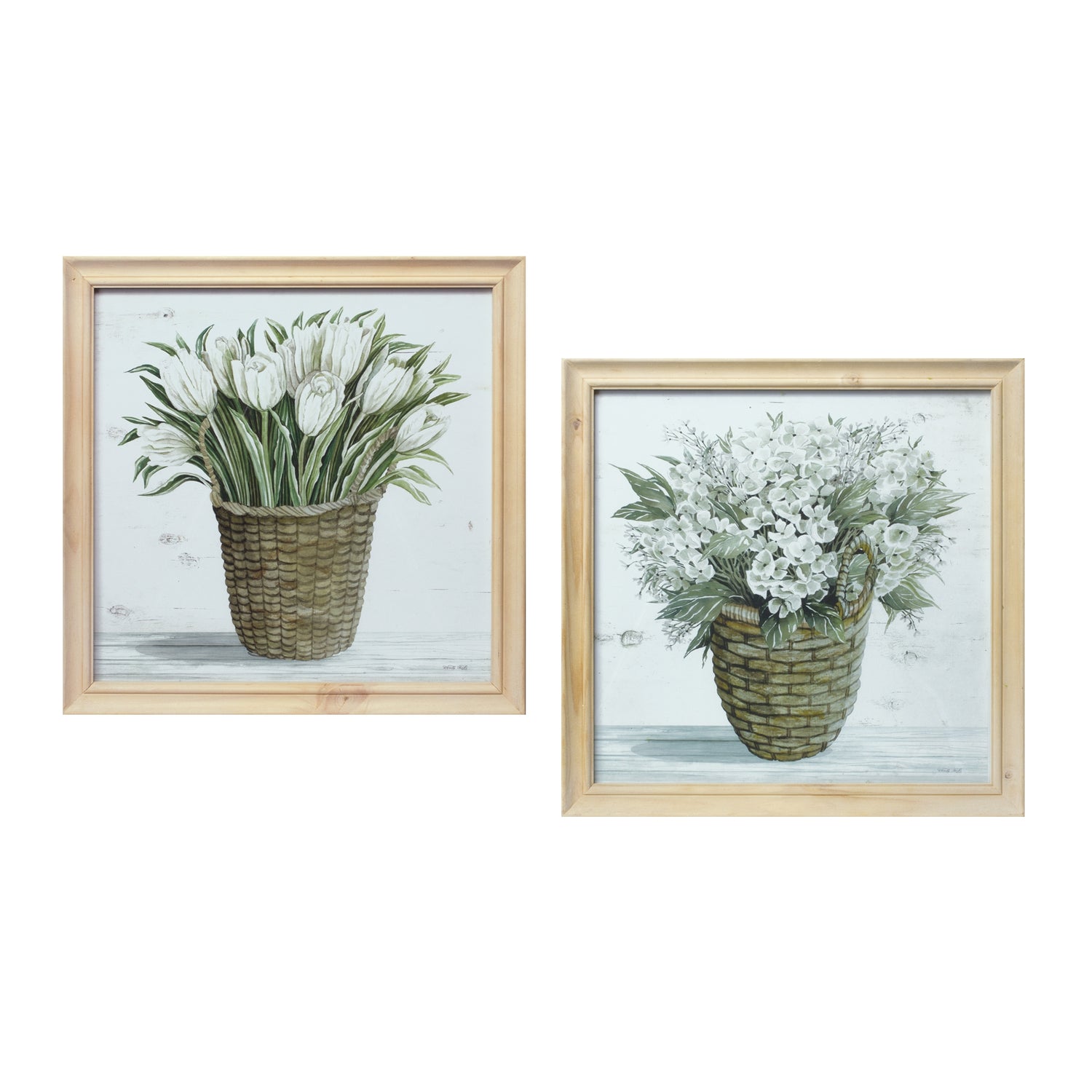 Framed Floral Print (Set of 2) 17"SQ Wood/Glass