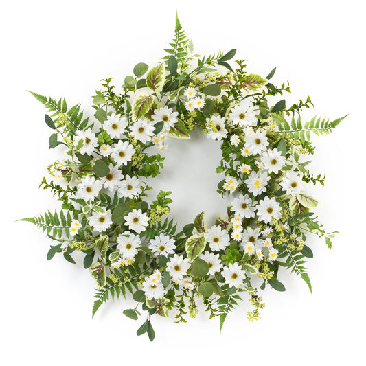 Mixed Foliage and Daisy Wreath 22.5"D Polyester/Plastic