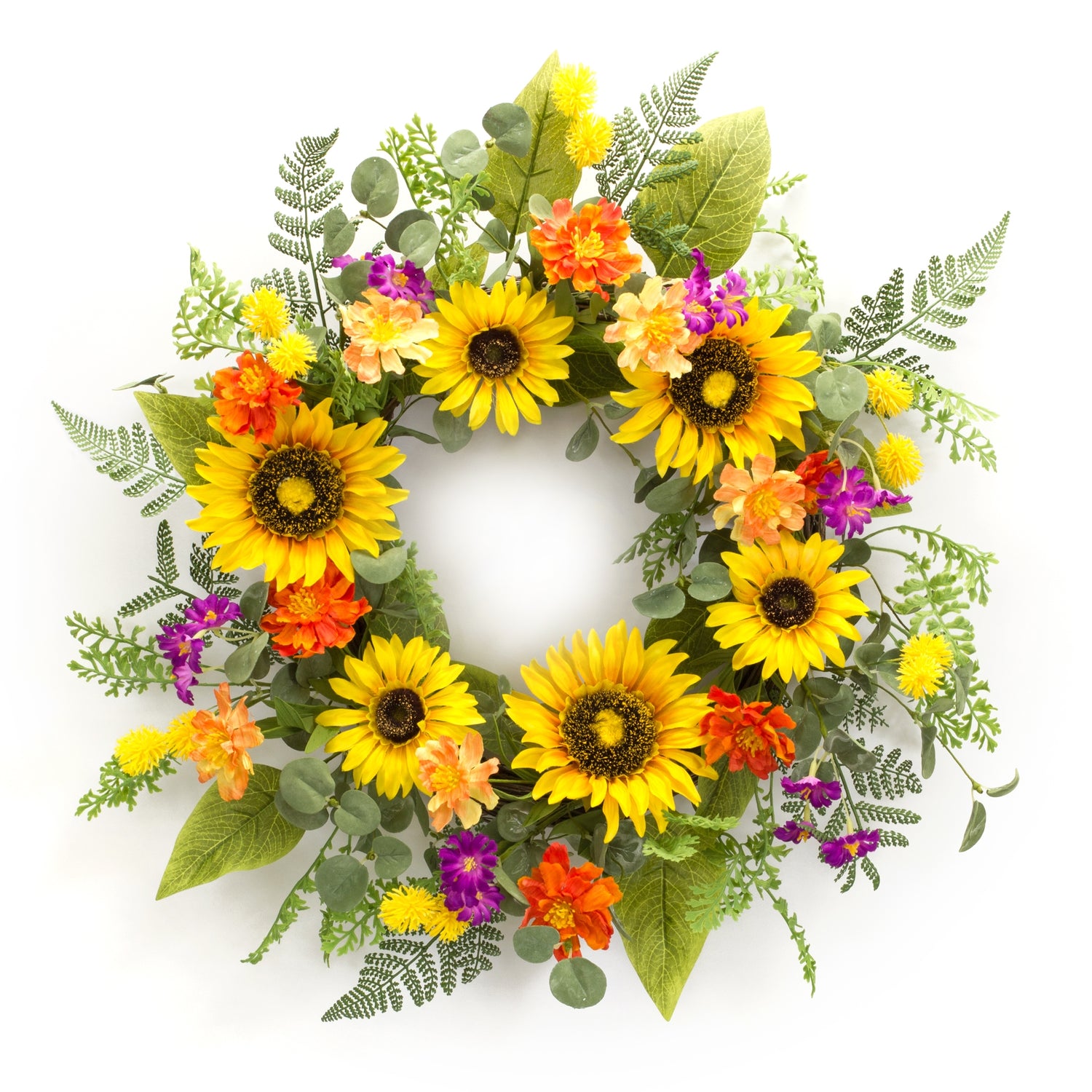 Mixed Sunflower Wreath 22"D Polyester