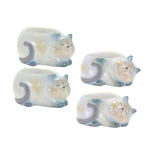 Cat Planter (Set of 4) 6"L x 2.5"H, 6"L x 3"H Terra Cotta