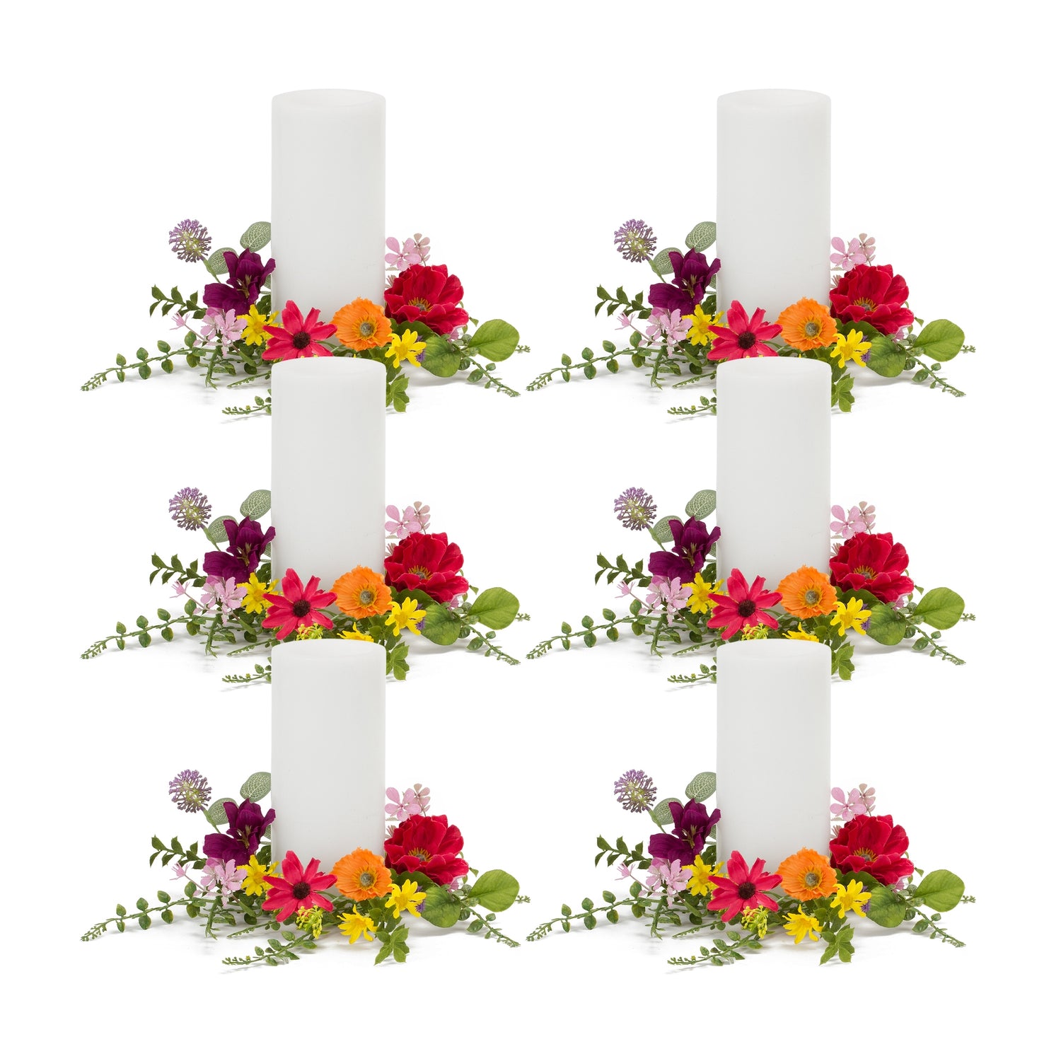 Mixed Floral Candle Ring (Set of 6) 11.5"D Polyester/Plastic (Fits a 4" Candle)
