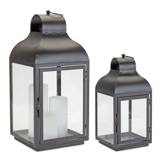Lantern (Set of 2) 6.5"L x 13.75"H, 9"L x 19.75"H Iron/Glass