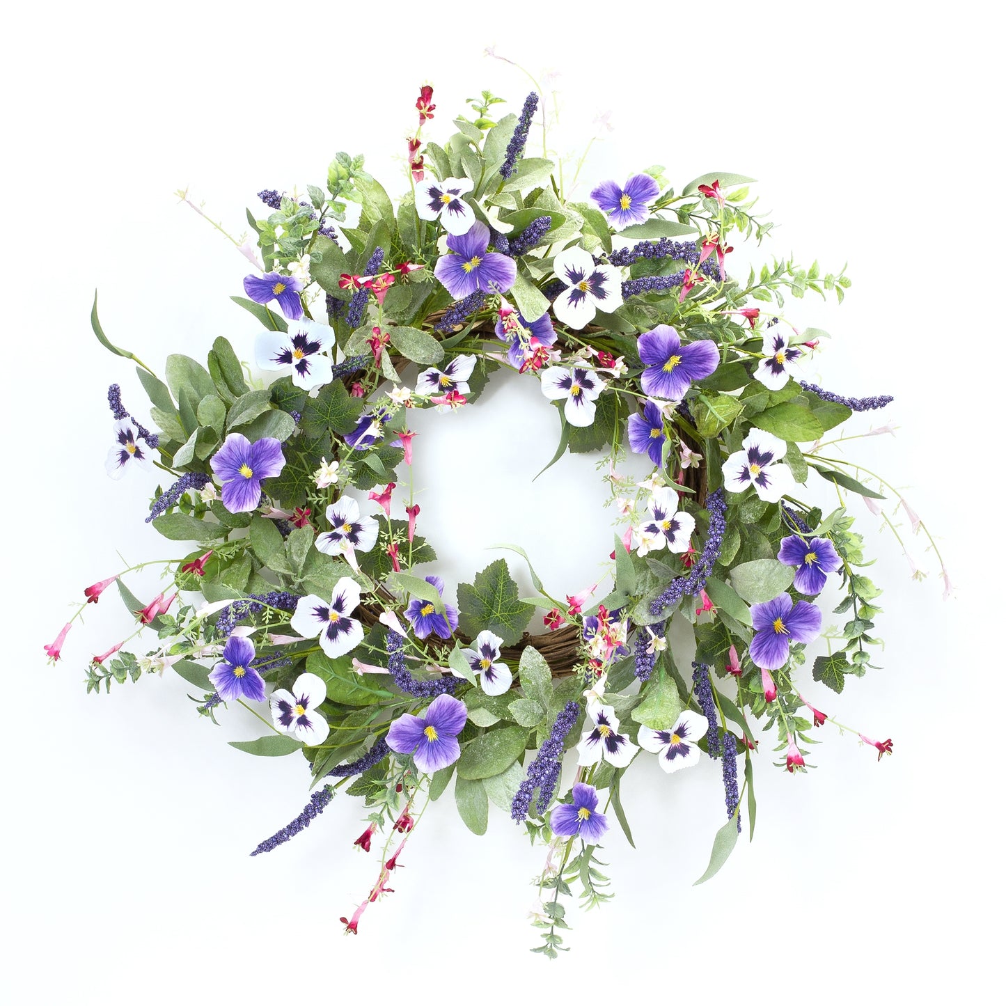 Mixed Pansy Wreath 21.5"D Polyester