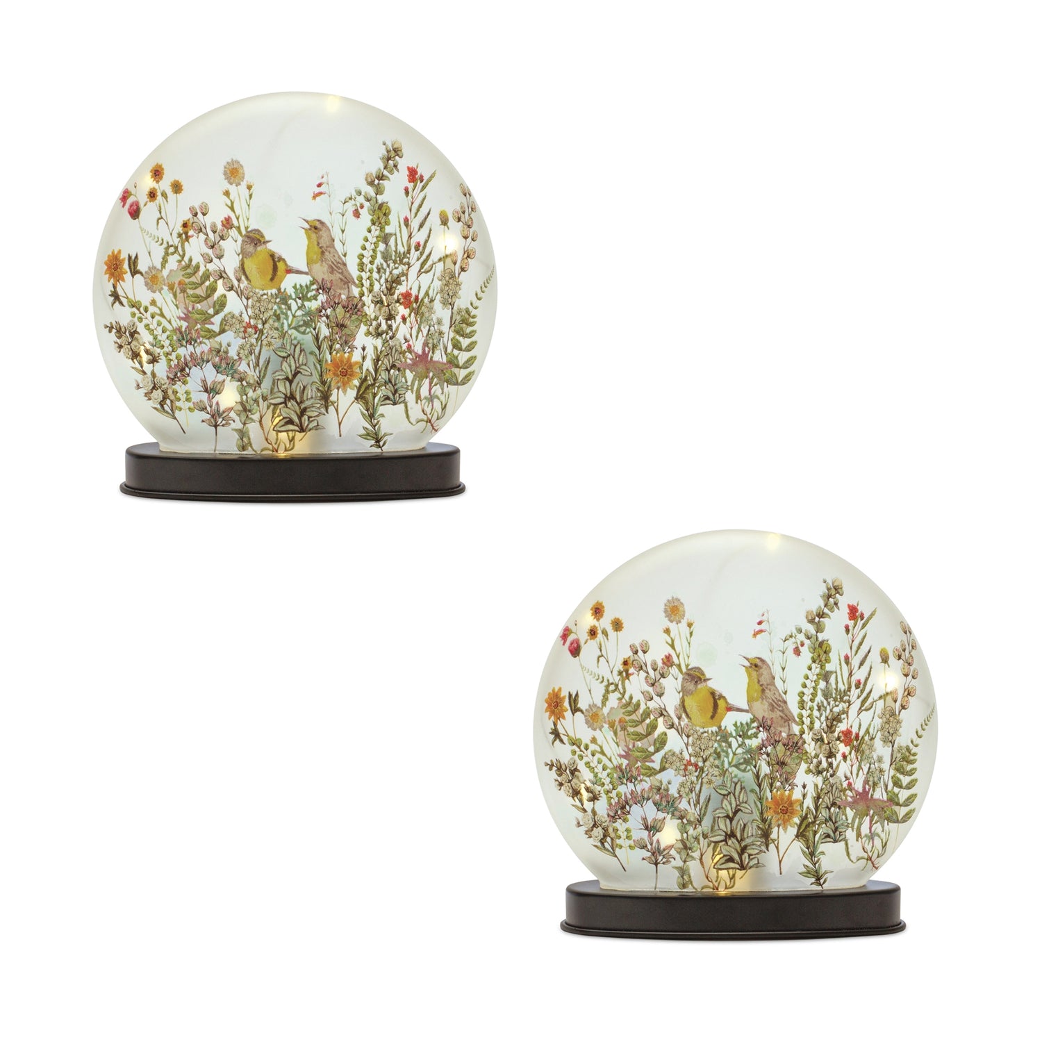 Bird and Floral Globe (Set of 2) 8"H Glass 2AA Batteries, Not Included