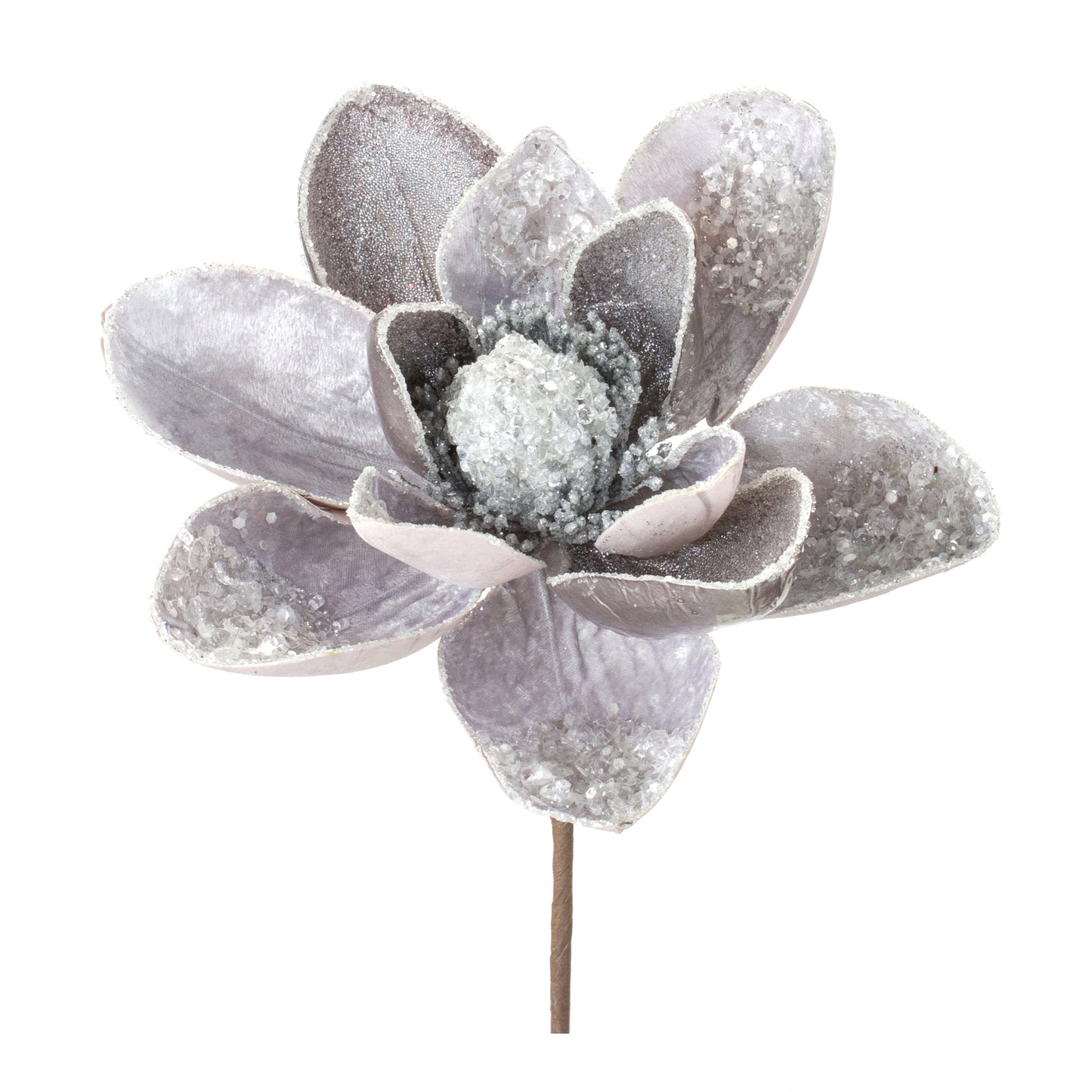 Glittered Magnolia Flower Stem Silver (Set of 2)